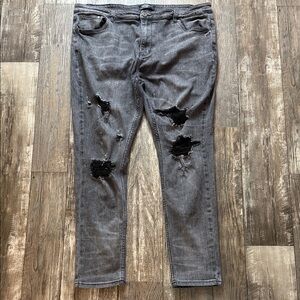 SERENEDE Men's Distressed Black and Gray Skinny Jeans, 42